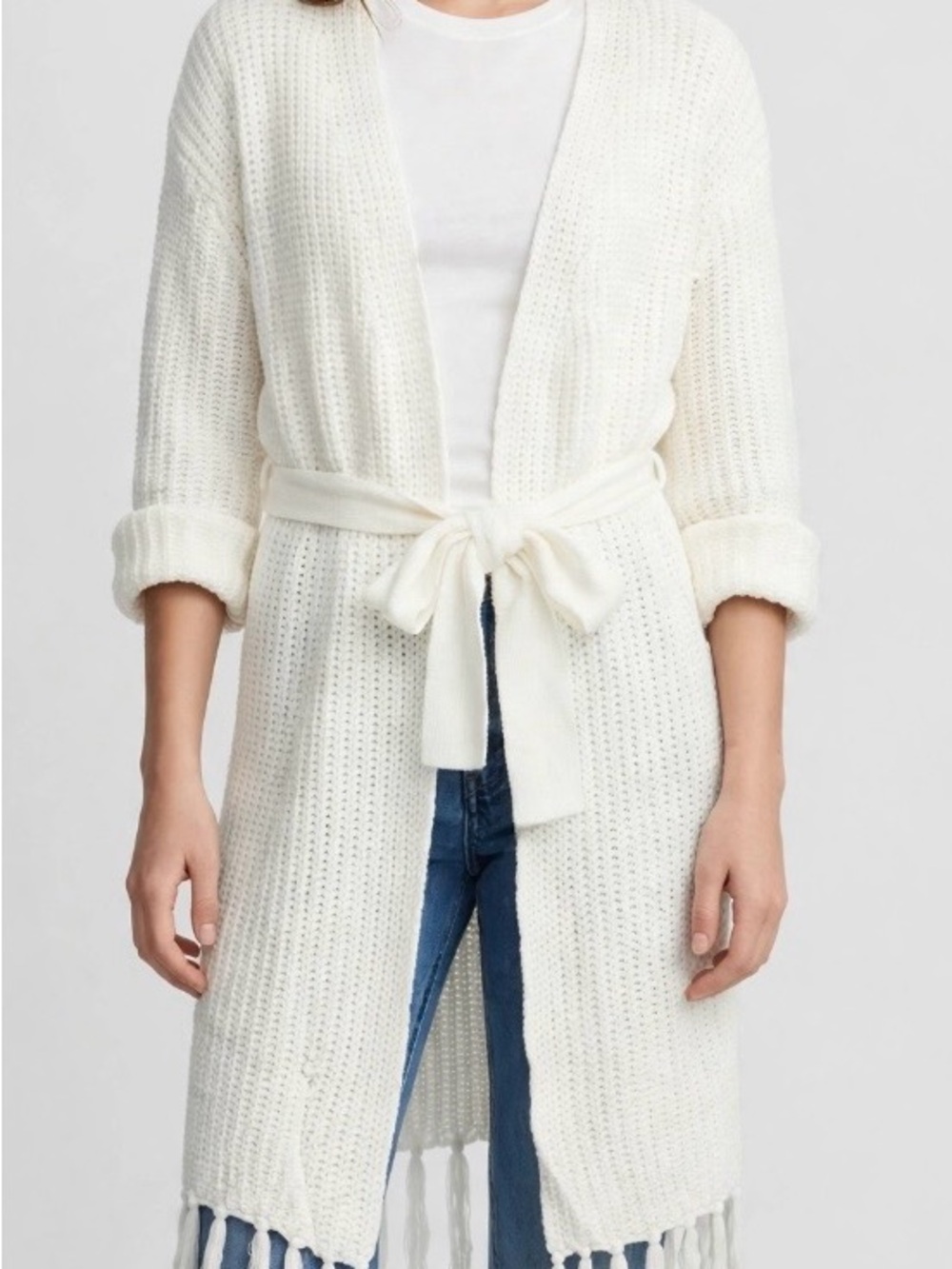 Hera Collection Ivory Open-Knit Tie-Waist Cardigan